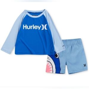New Hurley Kids Blue Rashguard Swim Set, 2 Piece, 24 Months, H20 Dry